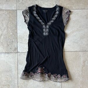 BCBGMaxAzria Black Ruffled Cap Sleeve Blouse